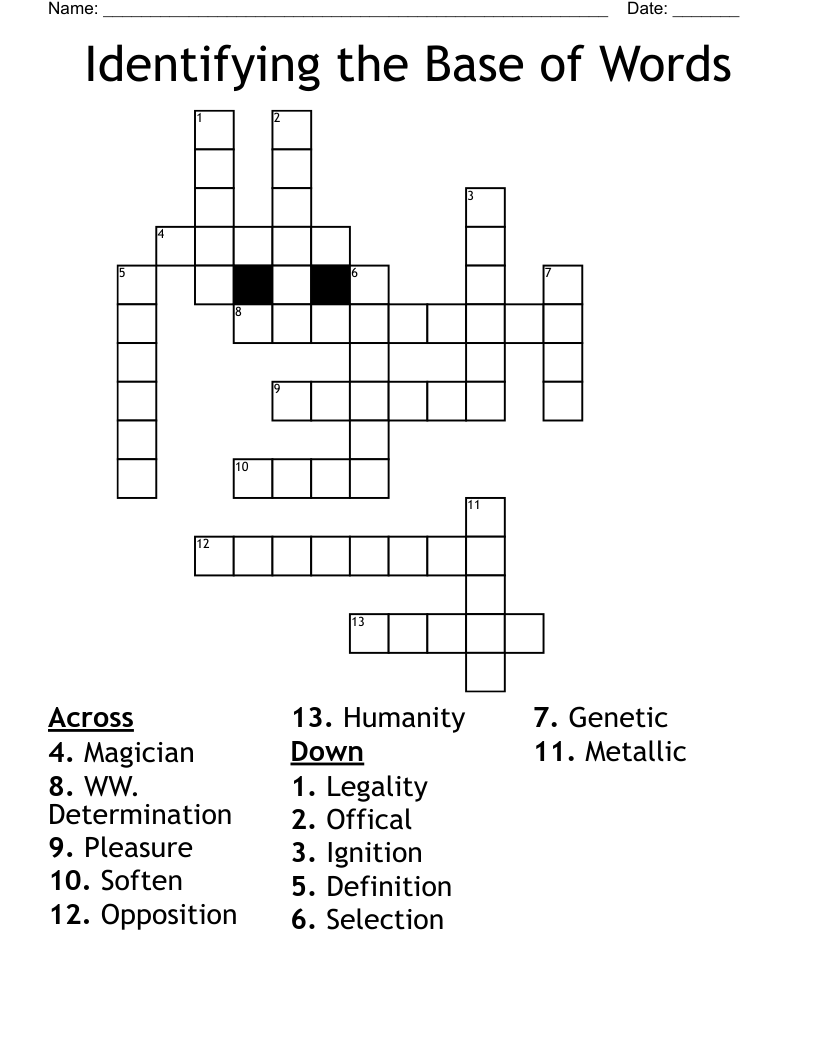 Identifying the Base of Words Crossword