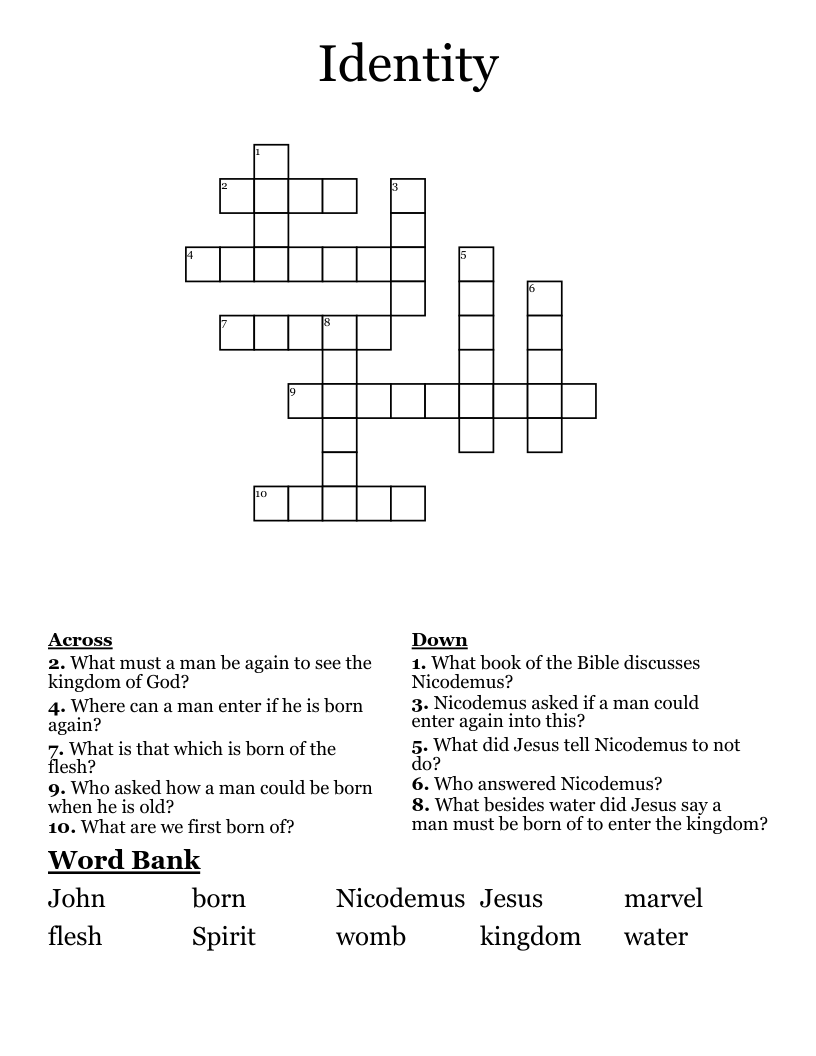 Identity Crossword