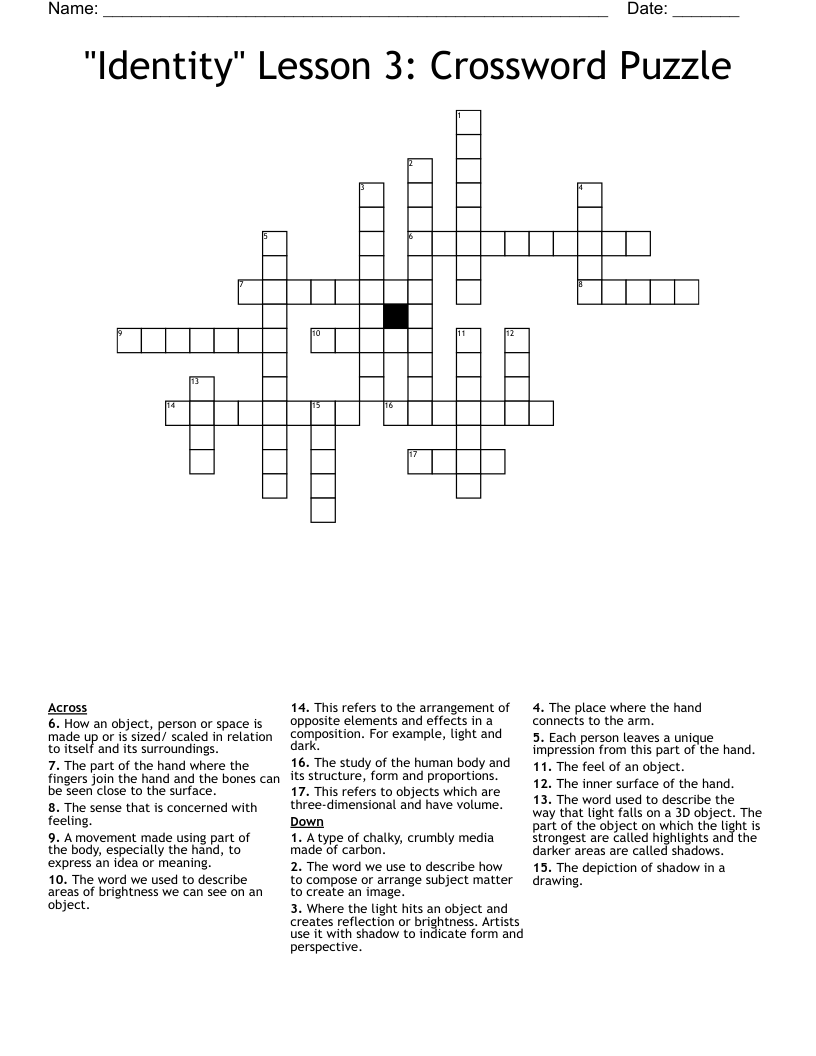 "Identity" Lesson 3: Crossword Puzzle
