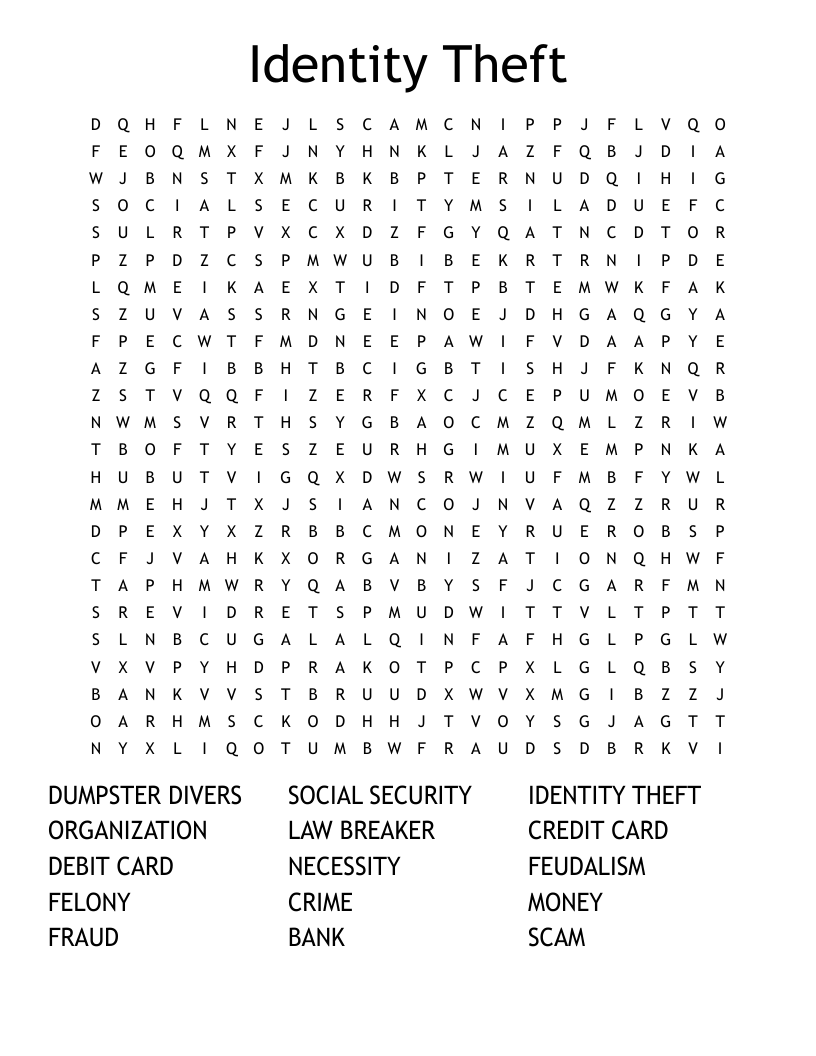 Identity Theft Word Search