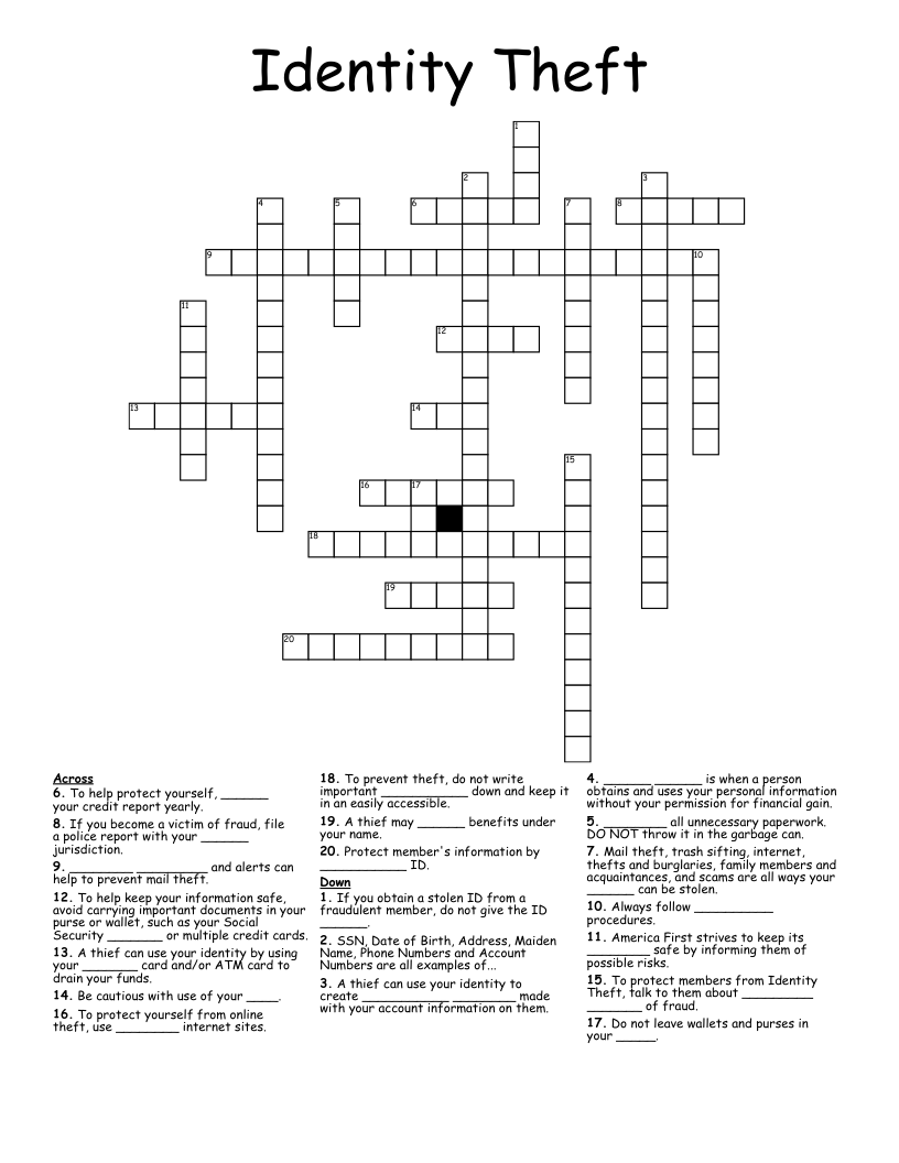 Identity Theft Crossword