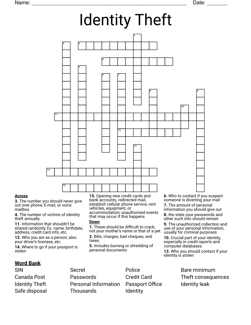 Identity Theft Crossword