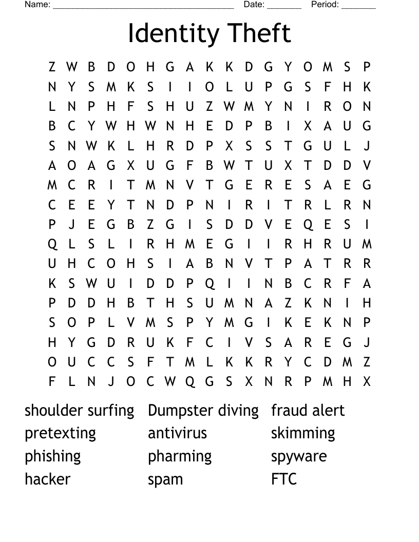 Identity Theft Word Search