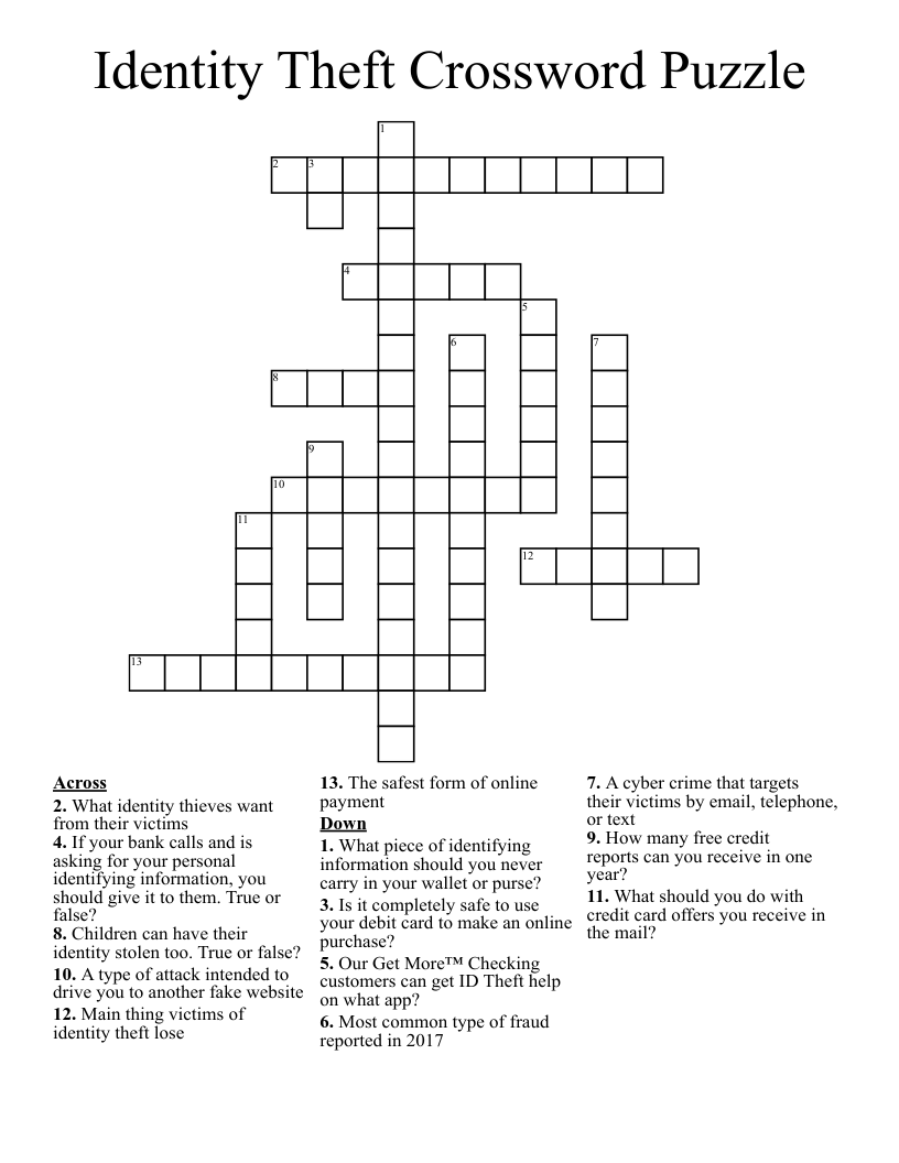 Identity Theft Crossword Puzzle