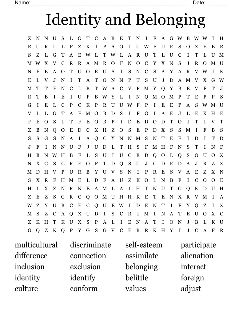 Identity and Belonging Word Search