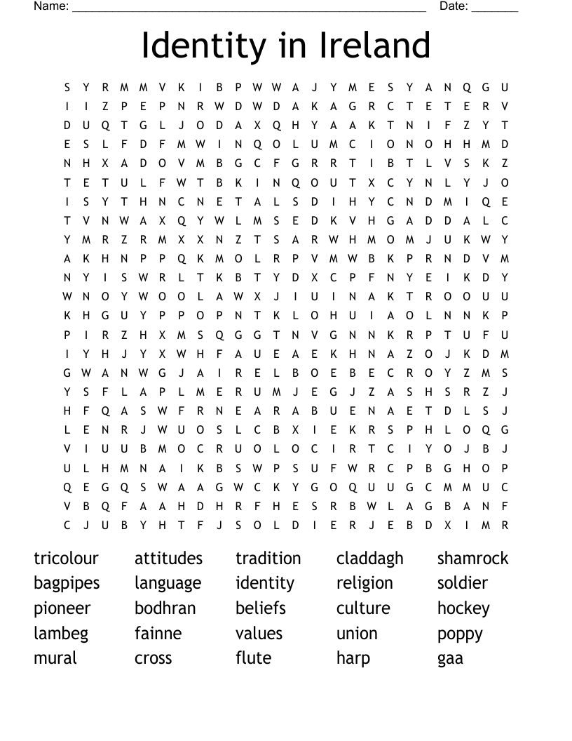 Identity in Ireland Word Search