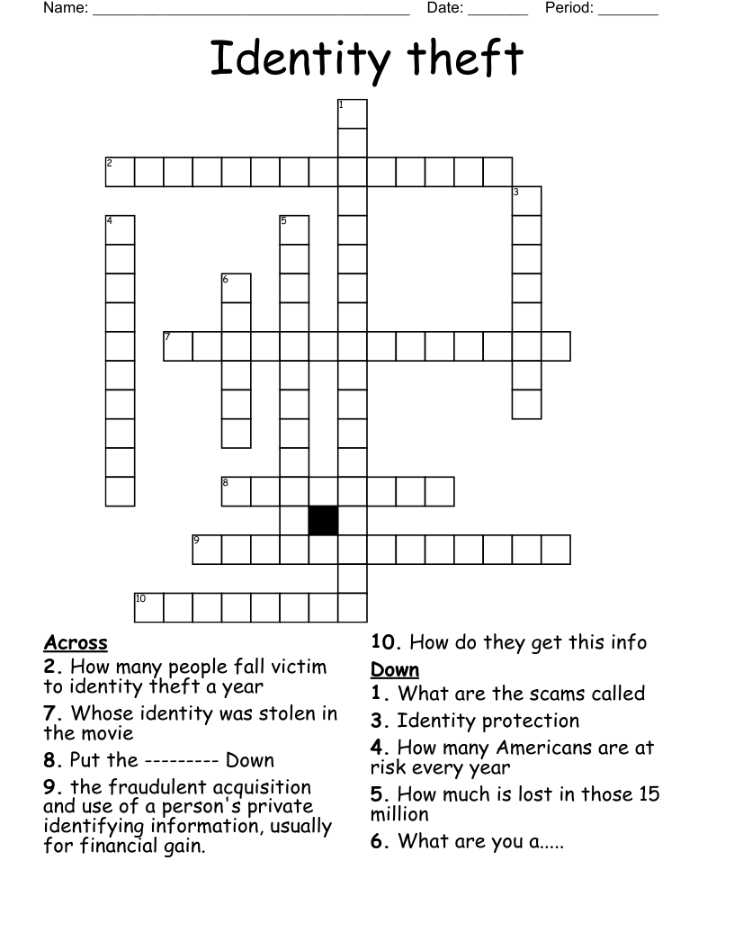 Identity theft  Crossword