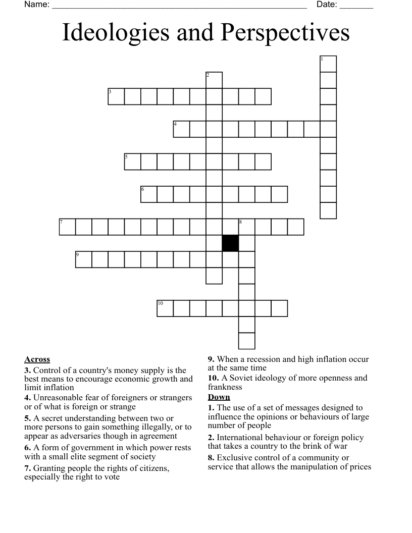 Ideologies and Perspectives Crossword