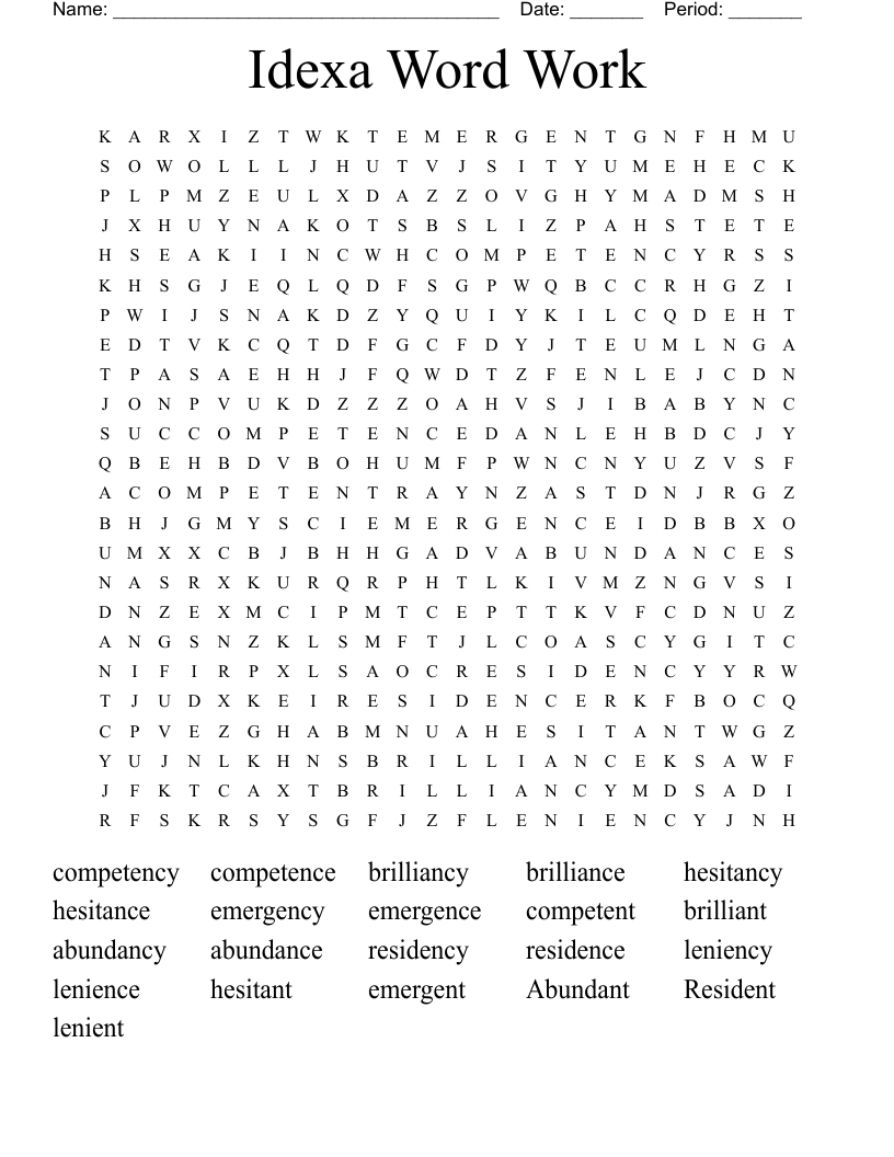 Idexa Word Work  Word Search