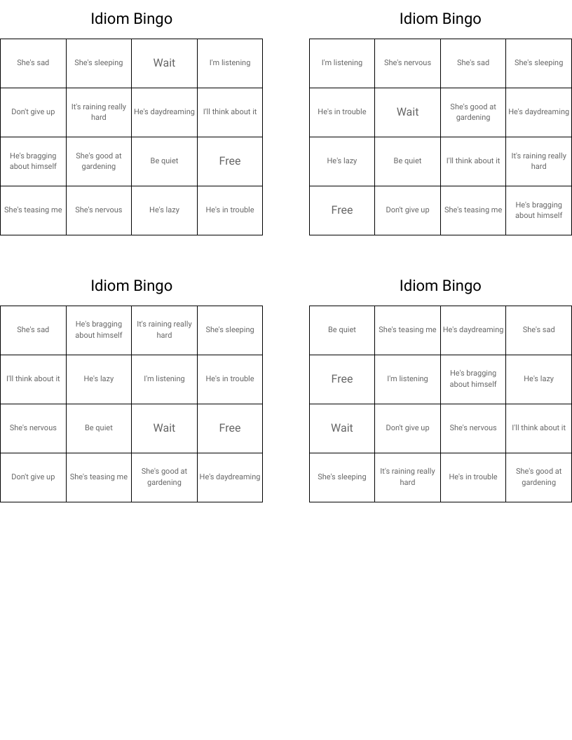 Idiom Bingo