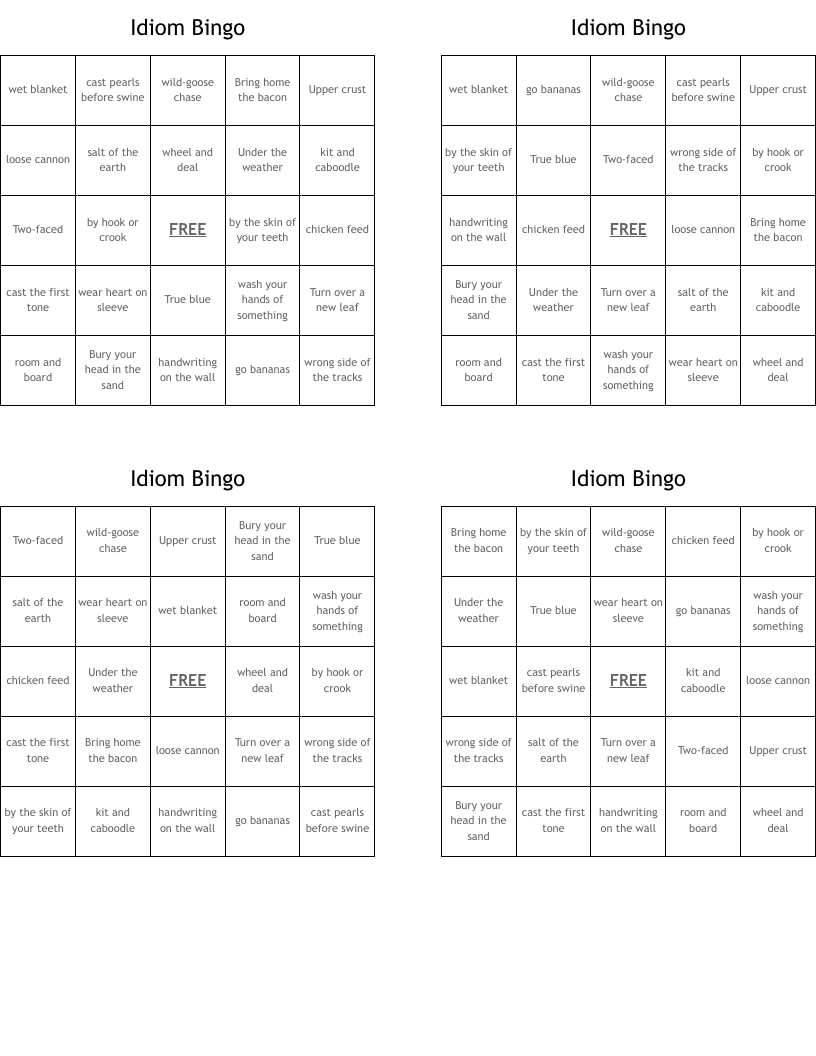 Idiom Bingo