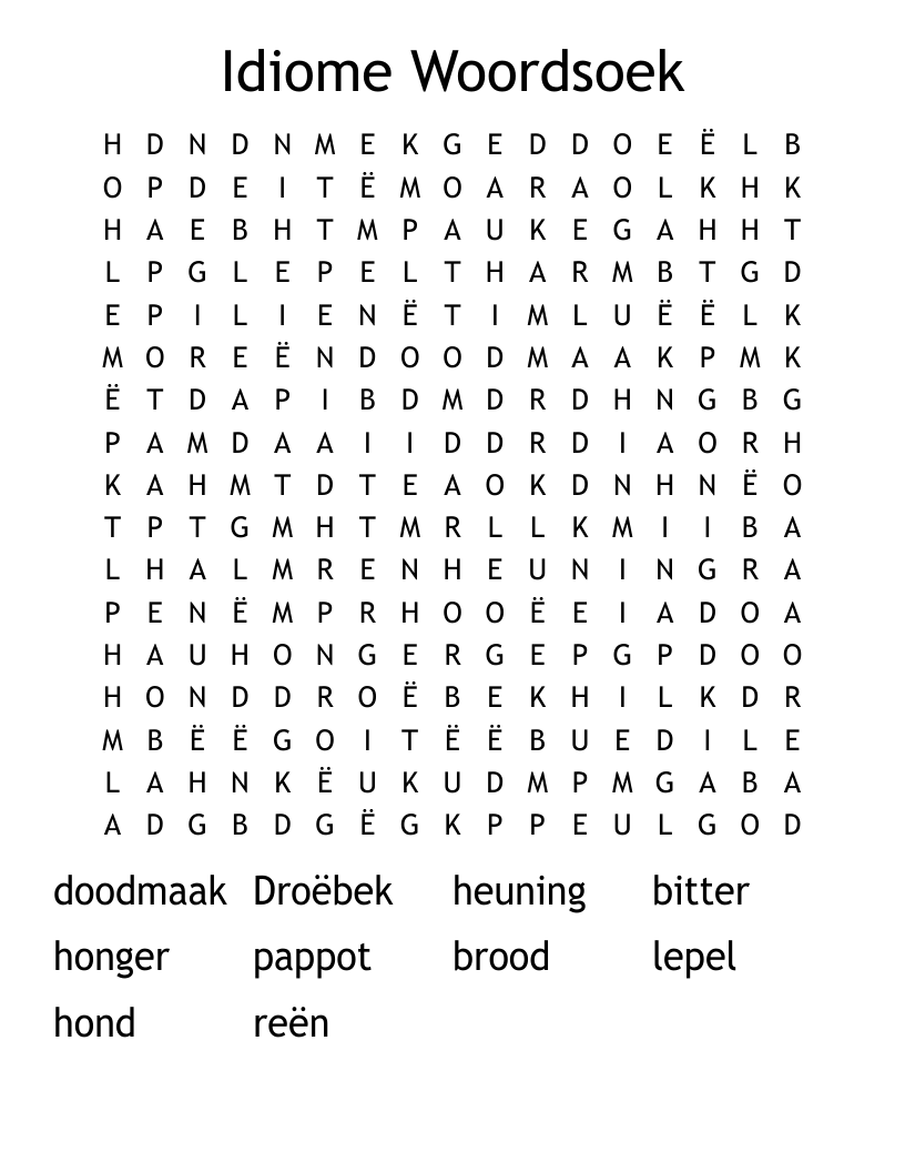 Idiome Woordsoek Word Search
