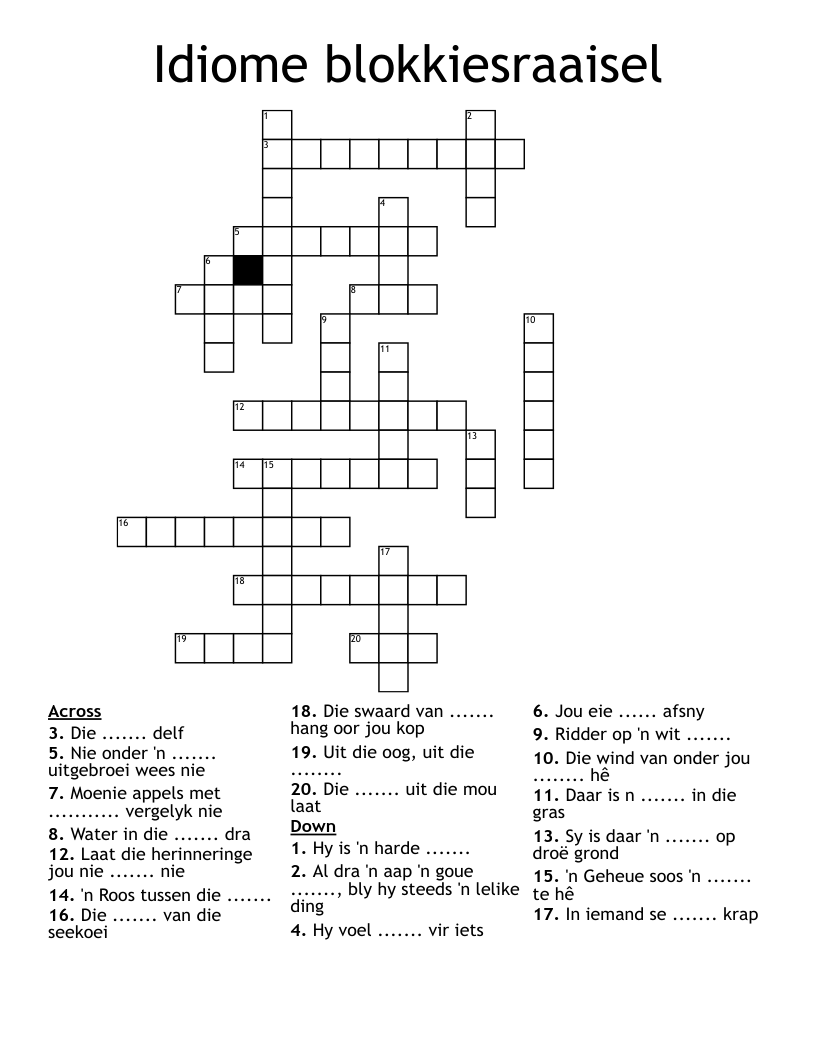 Idiome blokkiesraaisel Crossword