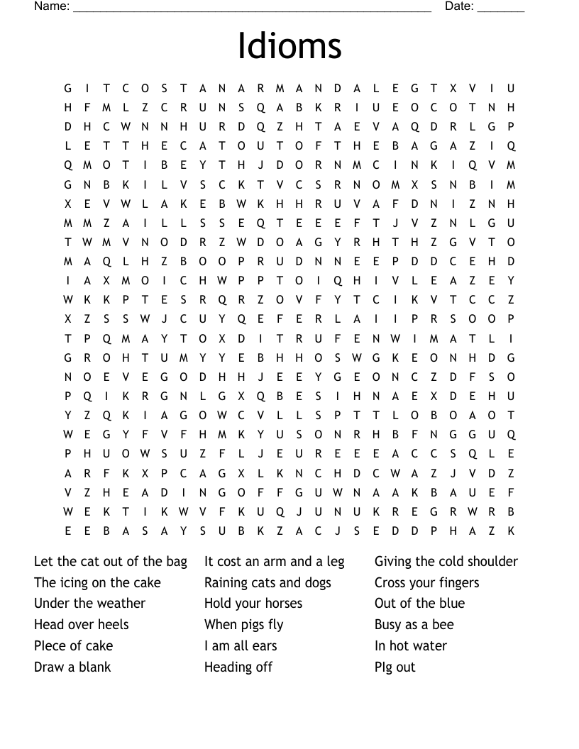 Idioms Word Search