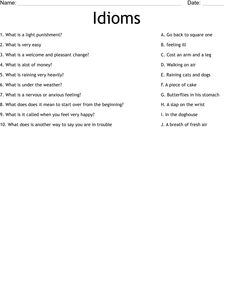 Idioms Worksheet
