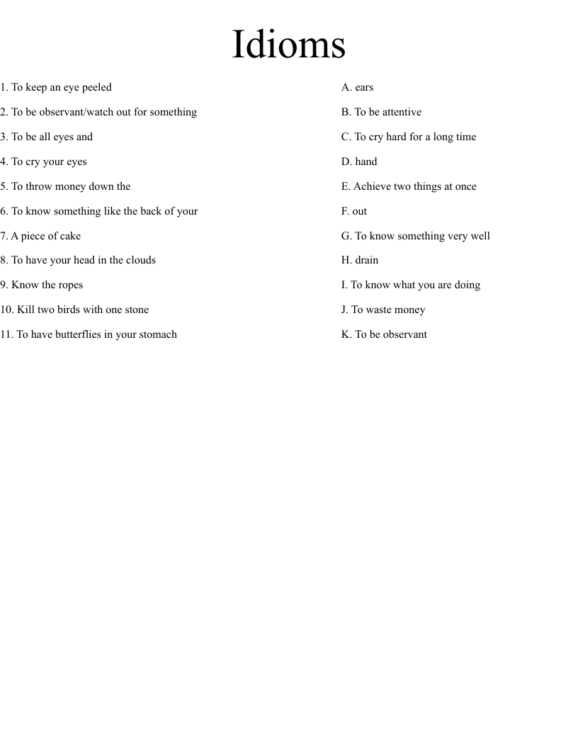 Idioms Worksheet