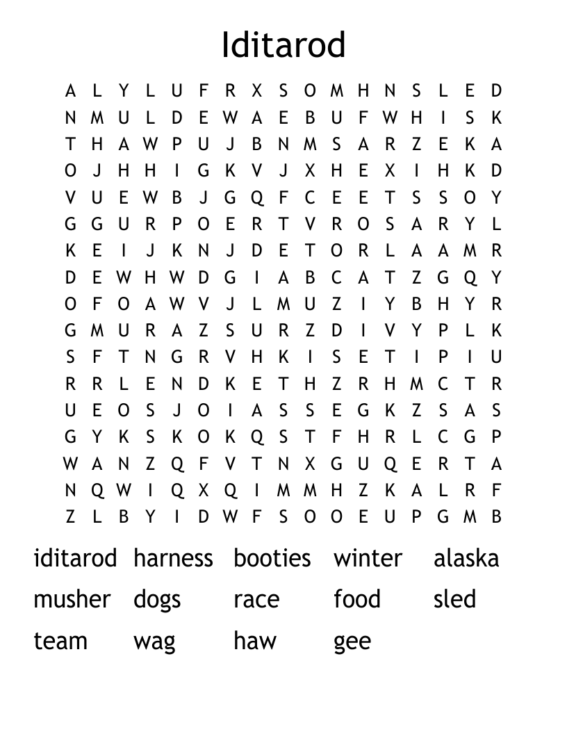 Iditarod Word Search