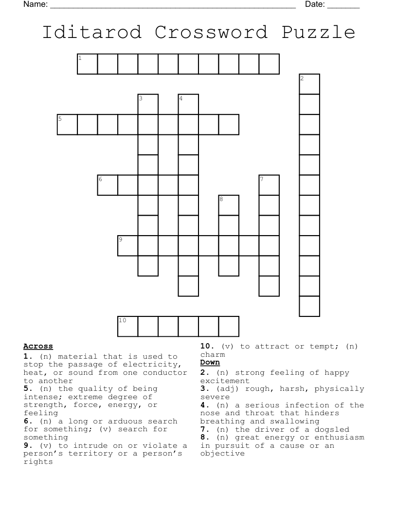 Iditarod Crossword Puzzle