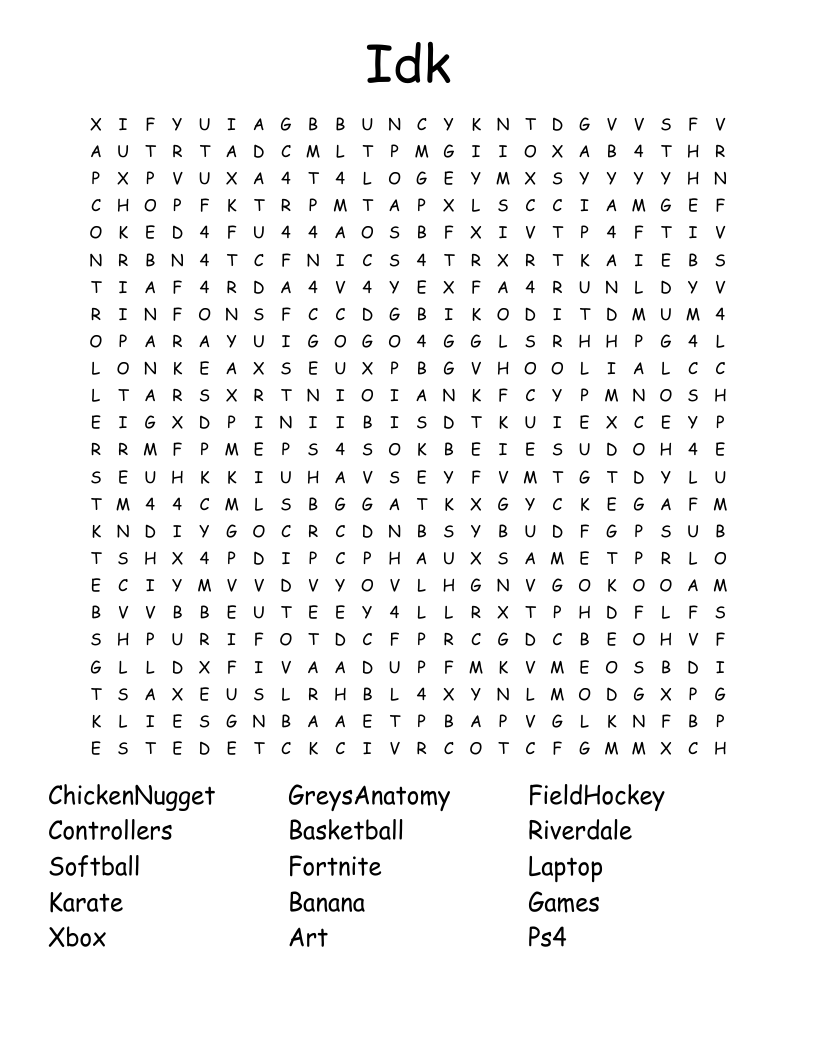 Idk Word Search
