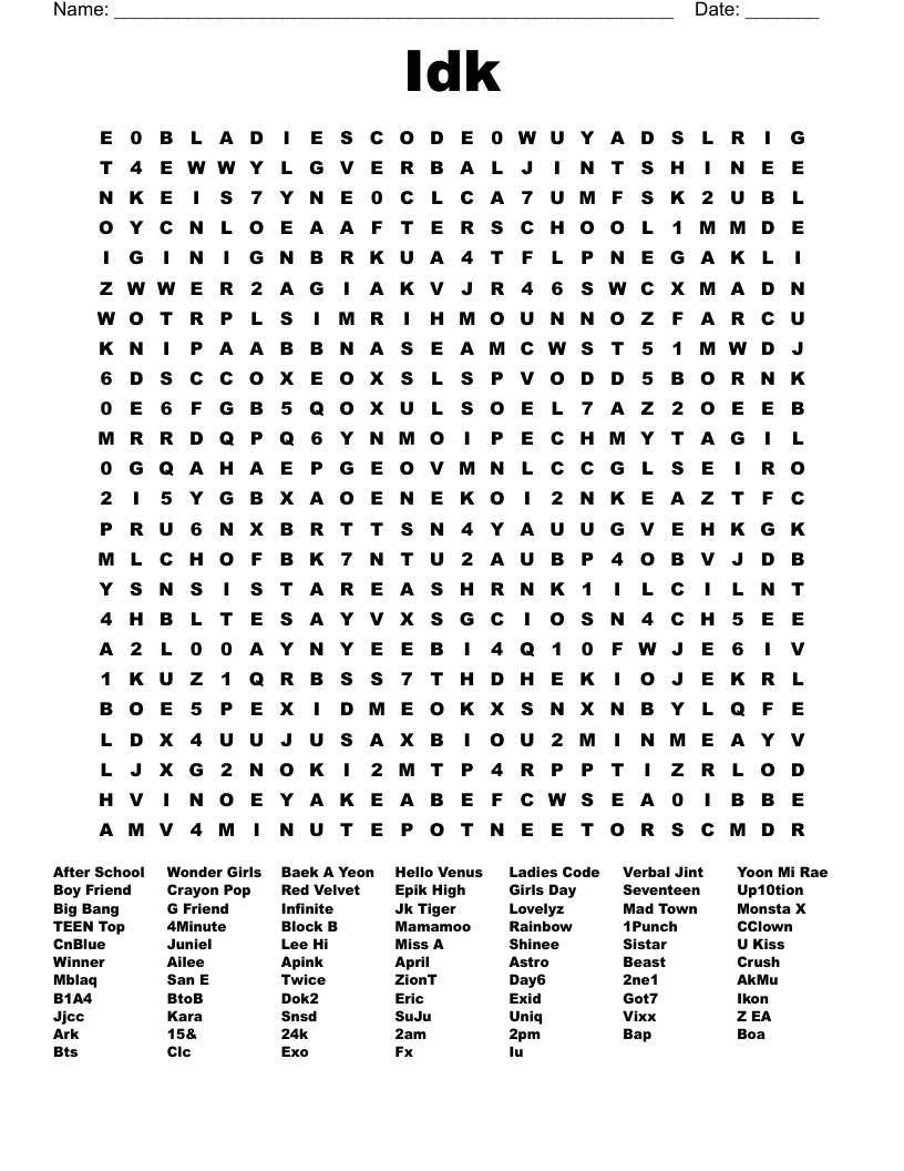 Idk Word Search