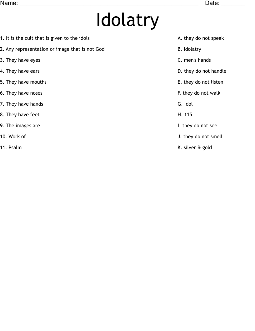 Idolatry Worksheet