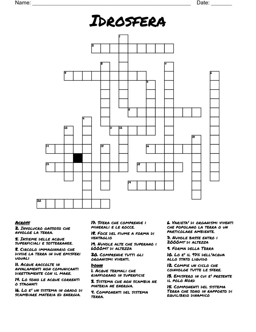 Idrosfera  Crossword
