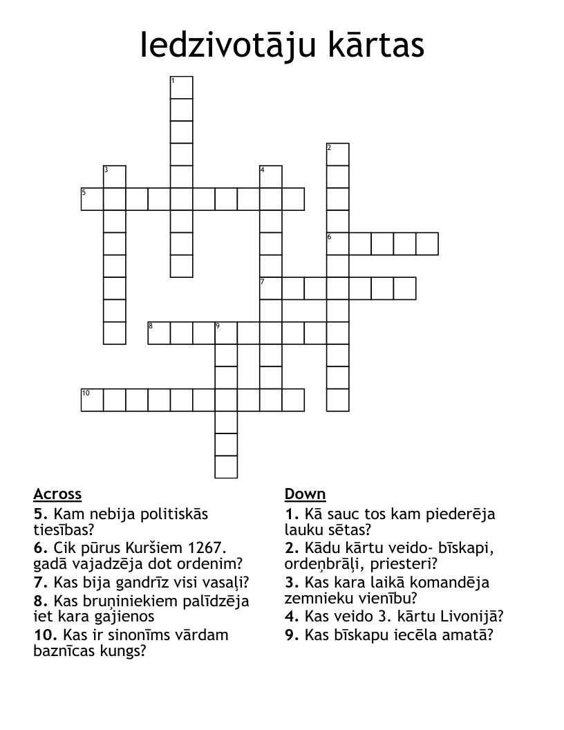 Iedzivotāju kārtas Crossword