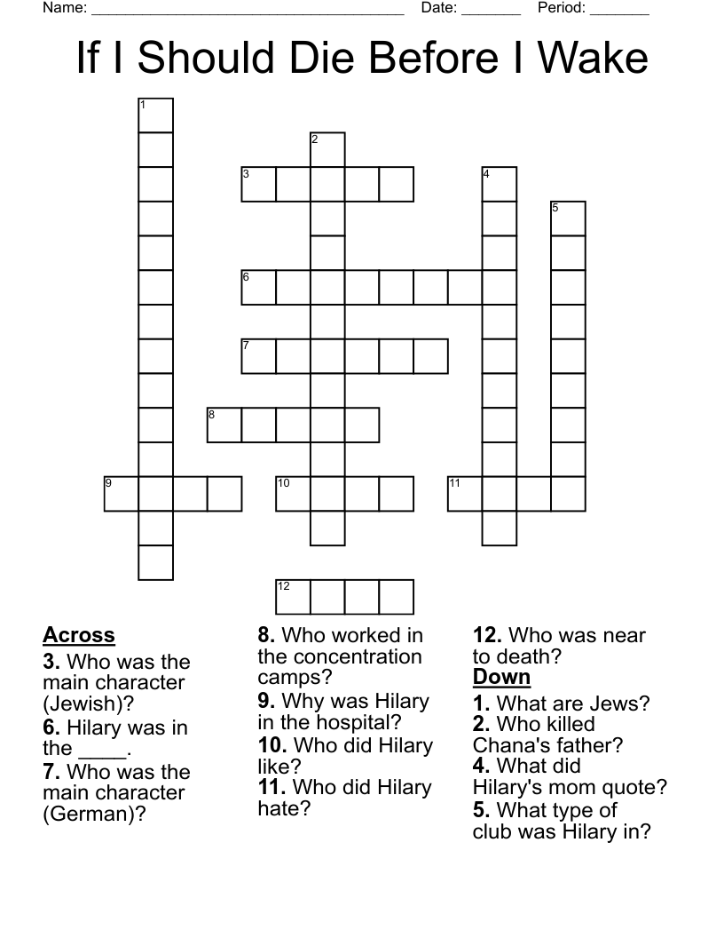 If I Should Die Before I Wake Crossword