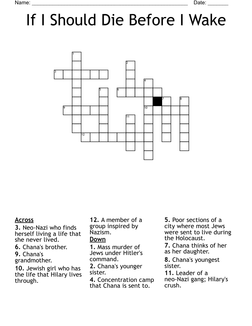 If I Should Die Before I Wake Crossword