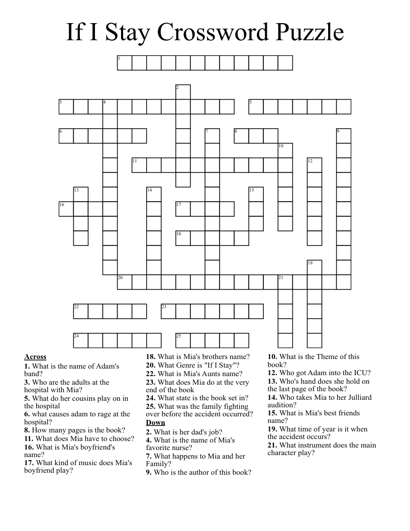 If I Stay Crossword Puzzle