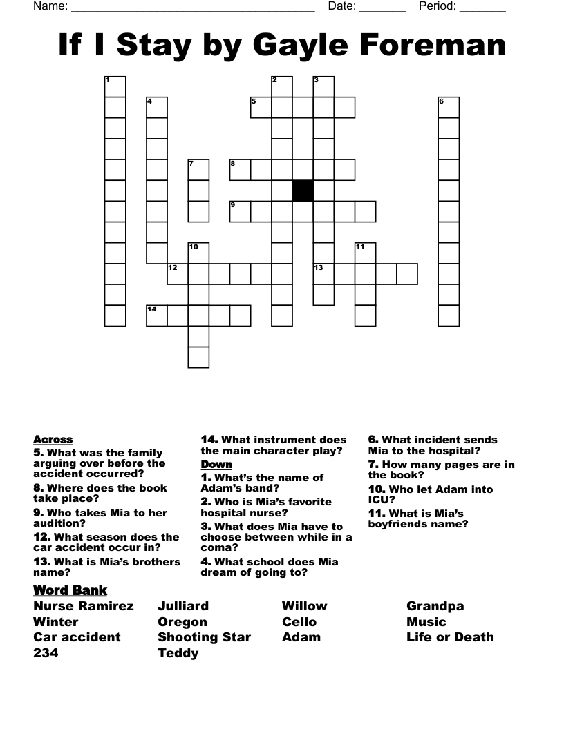 If I Stay by Gayle Foreman Crossword