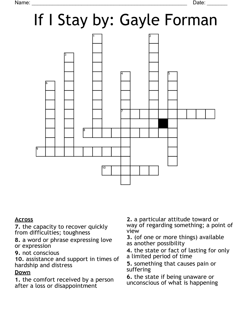 If I Stay by: Gayle Forman Crossword