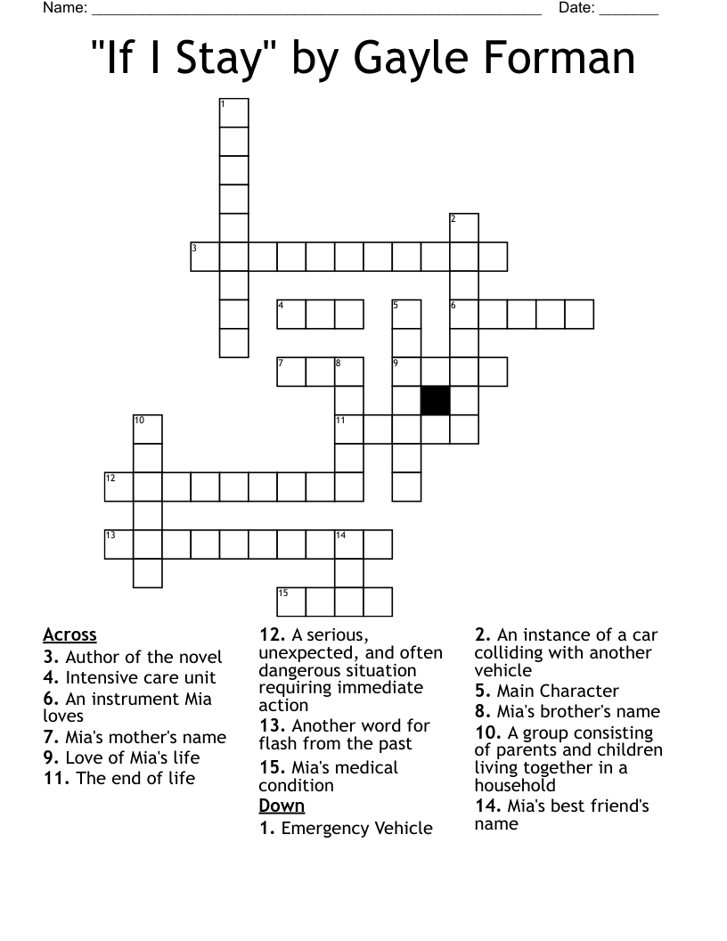 "If I Stay" by Gayle Forman  Crossword