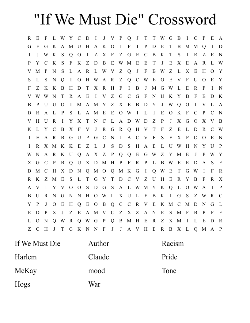 "If We Must Die" Crossword  Word Search