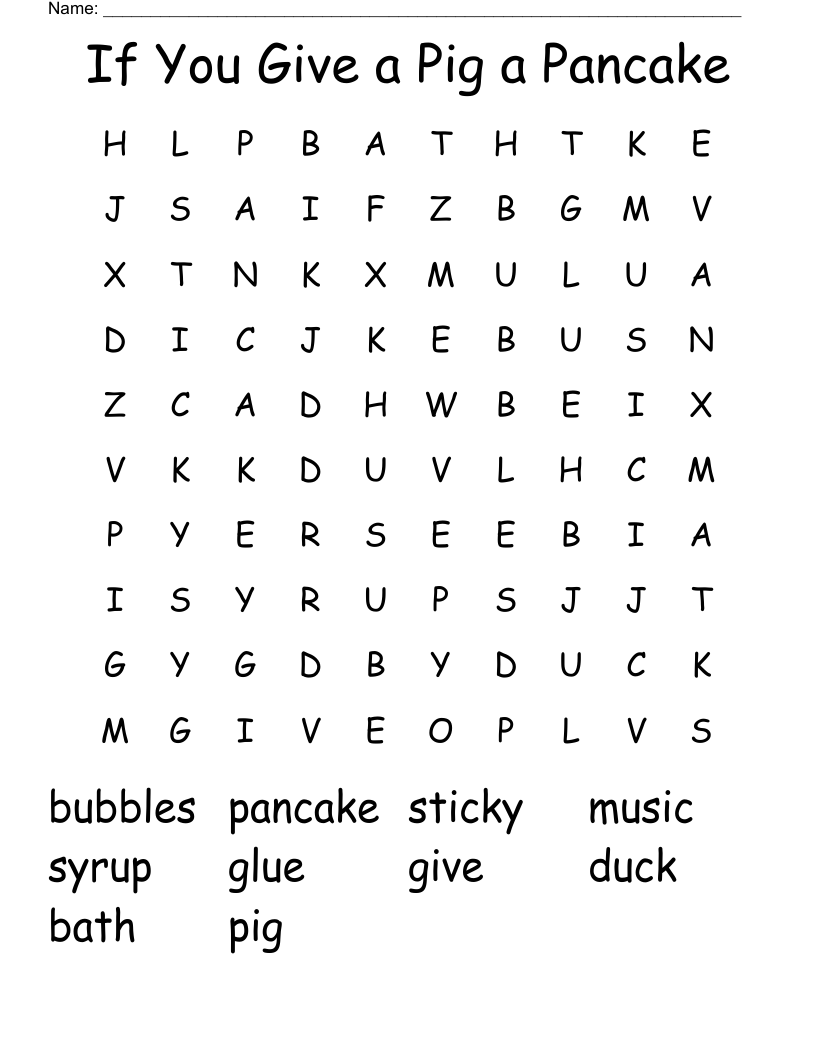 If You Give a Pig a Pancake Word Search