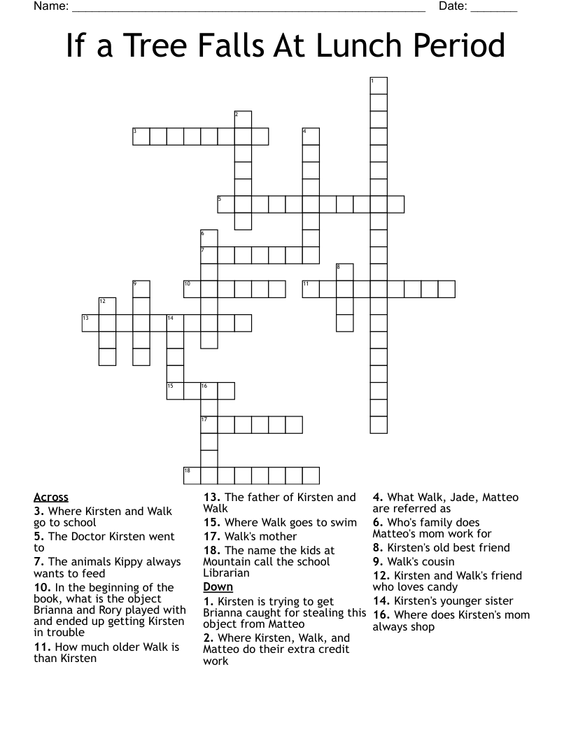 If a Tree Falls At Lunch Period  Crossword