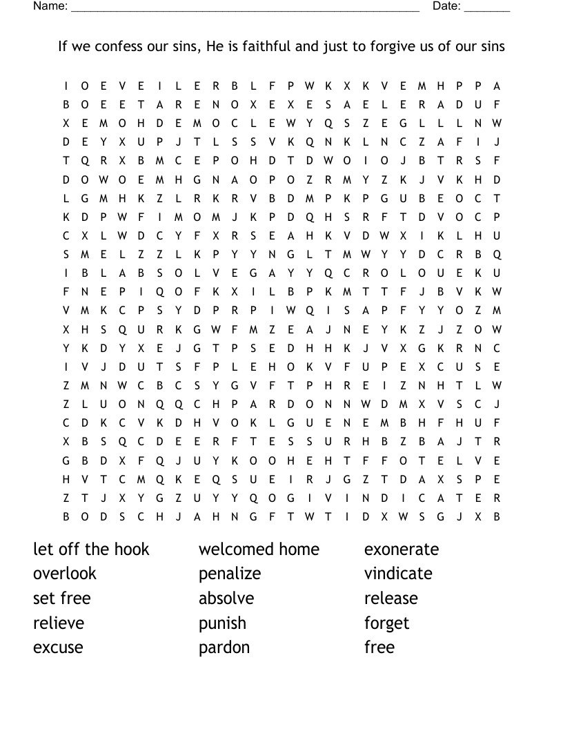 If we confess our sins, He is faithful and just to forgive us of our sins Word Search