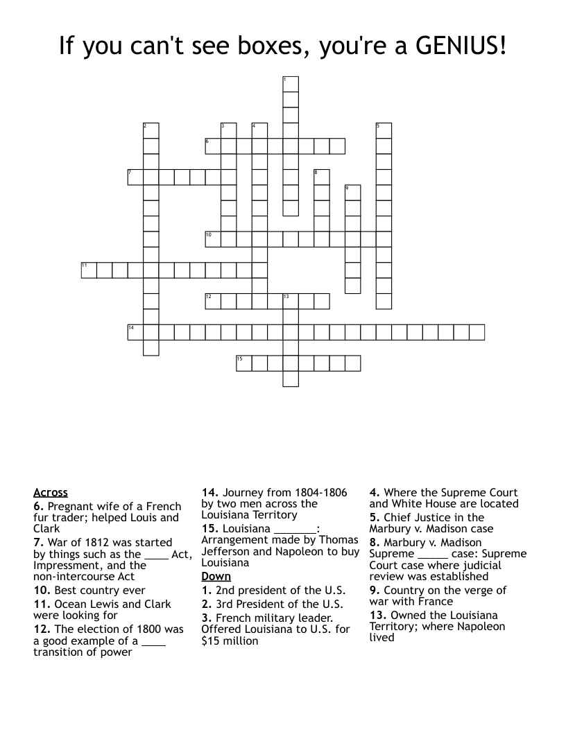 If you can't see boxes, you're a GENIUS! Crossword