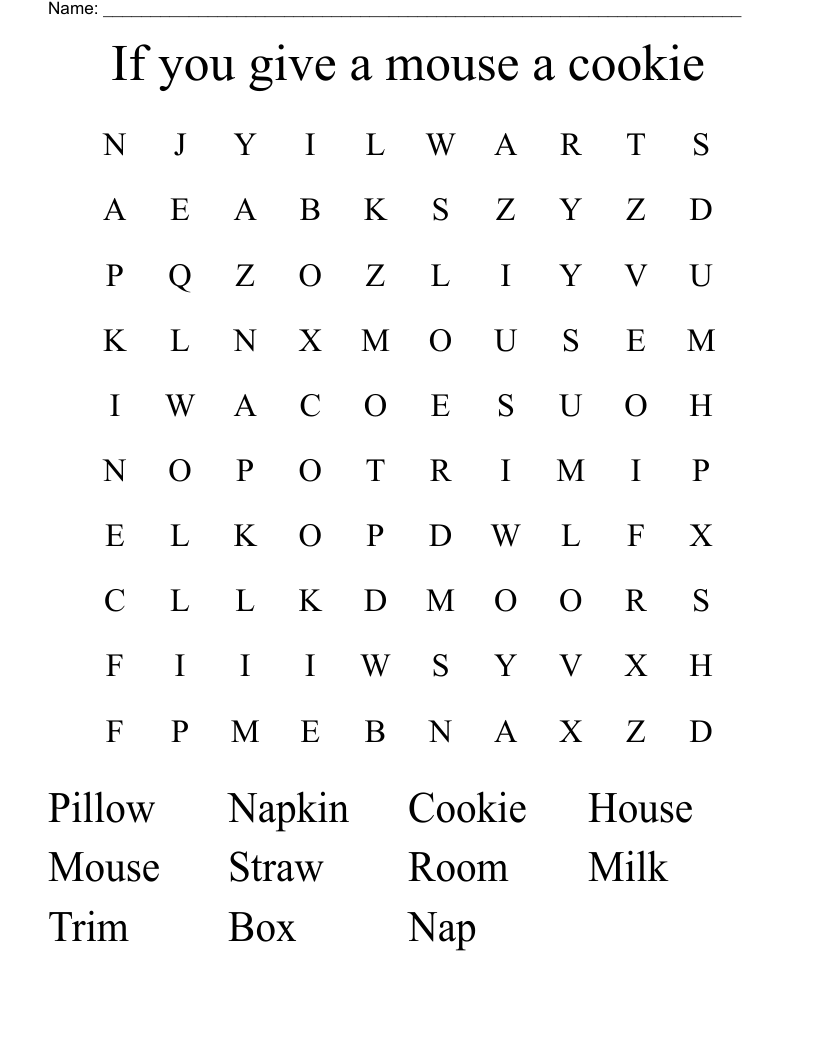 If you give a mouse a cookie  Word Search