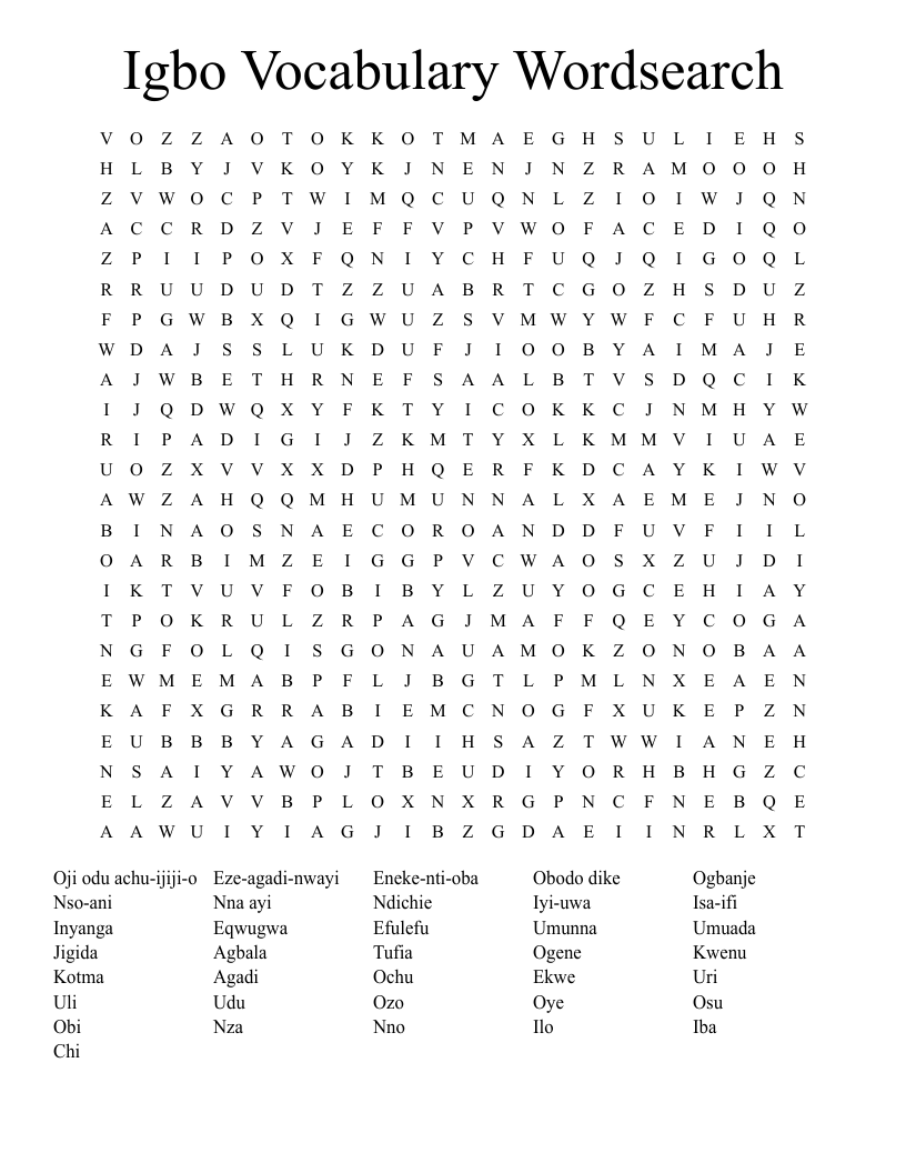 Igbo Vocabulary Wordsearch