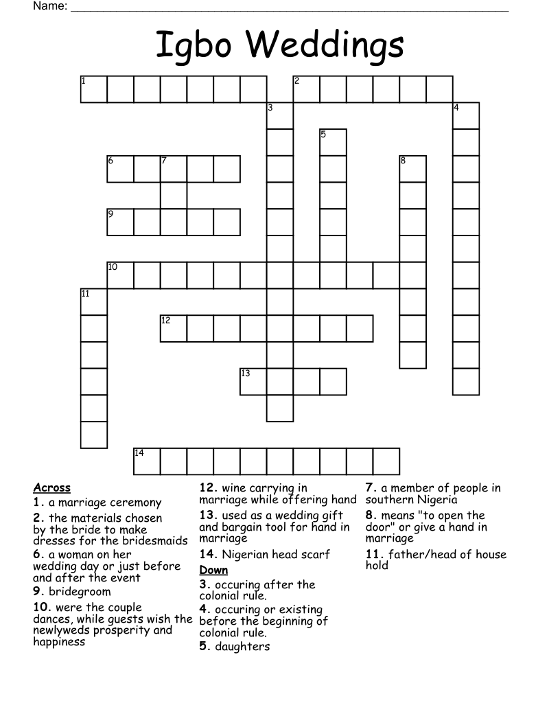 Igbo Weddings Crossword