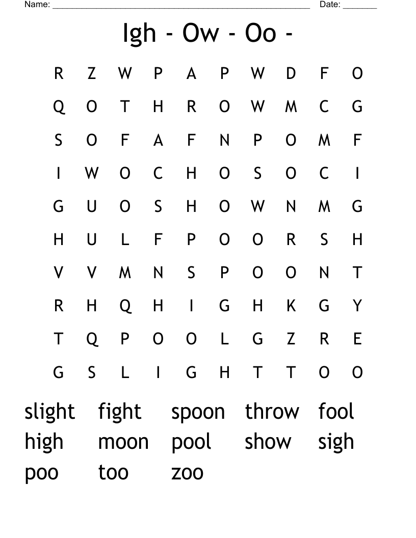 Igh - Ow - Oo - Word Search
