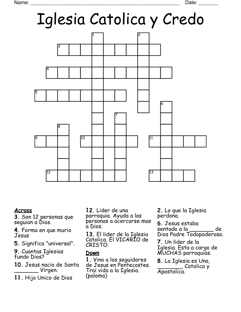 Iglesia Catolica y Credo Crossword
