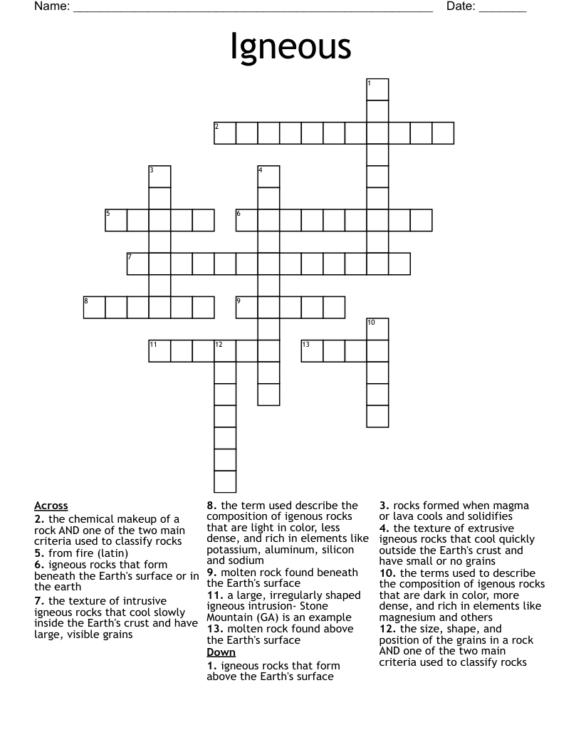 Igneous Crossword