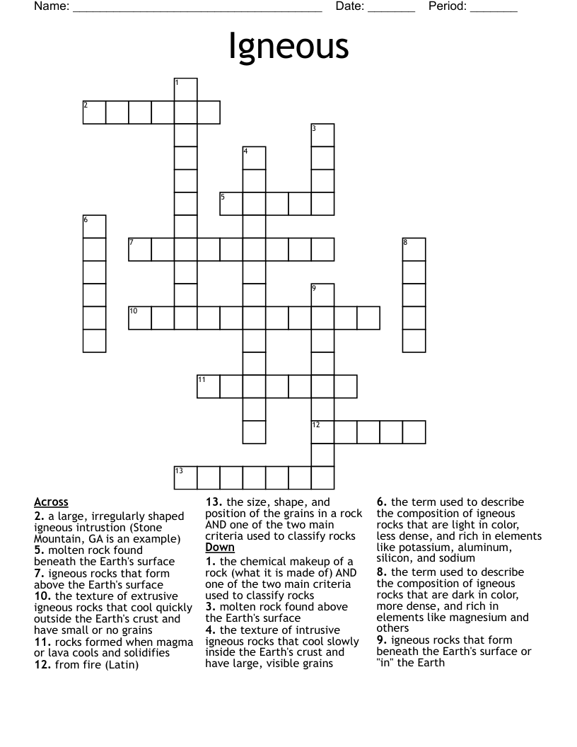 Igneous Crossword