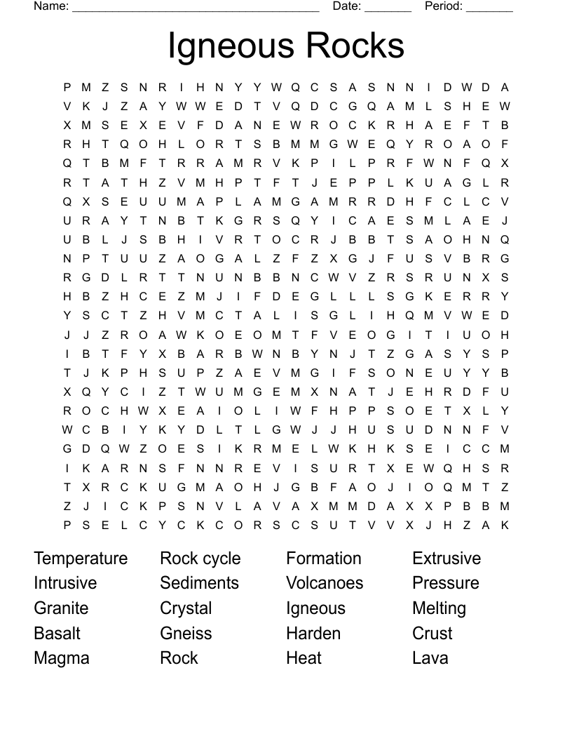 Igneous Rocks Word Search