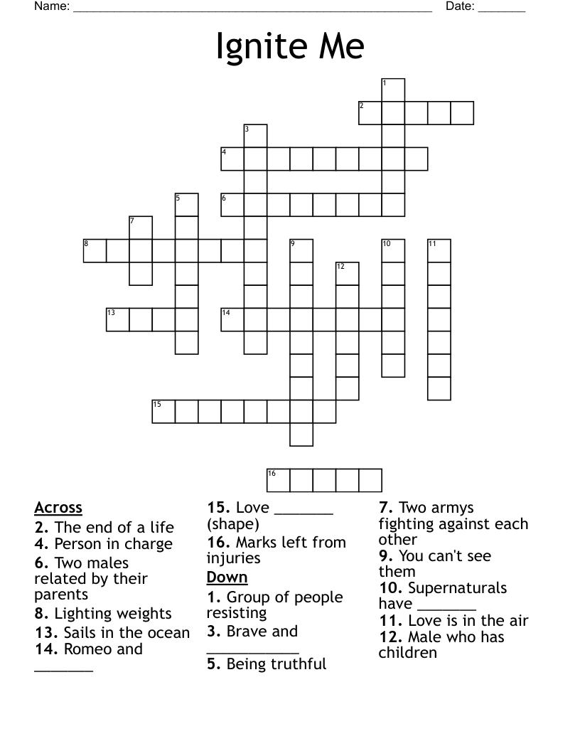 Ignite Me Crossword