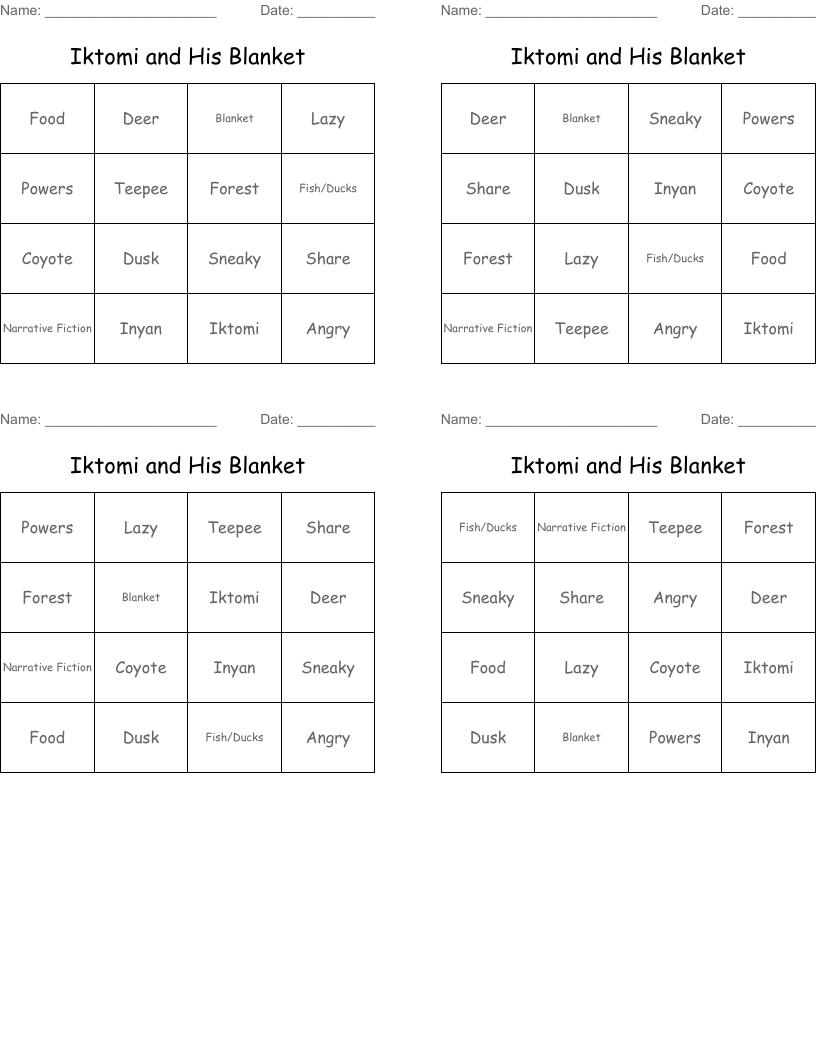 Iktomi and His Blanket Bingo Cards