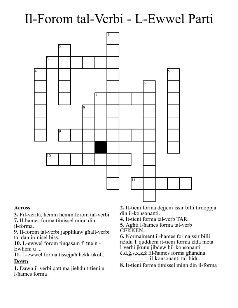 Il-Forom tal-Verbi - L-Ewwel Parti Crossword