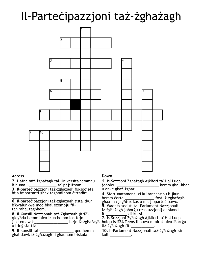 Il-Parteċipazzjoni taż-żgħażagħ Crossword